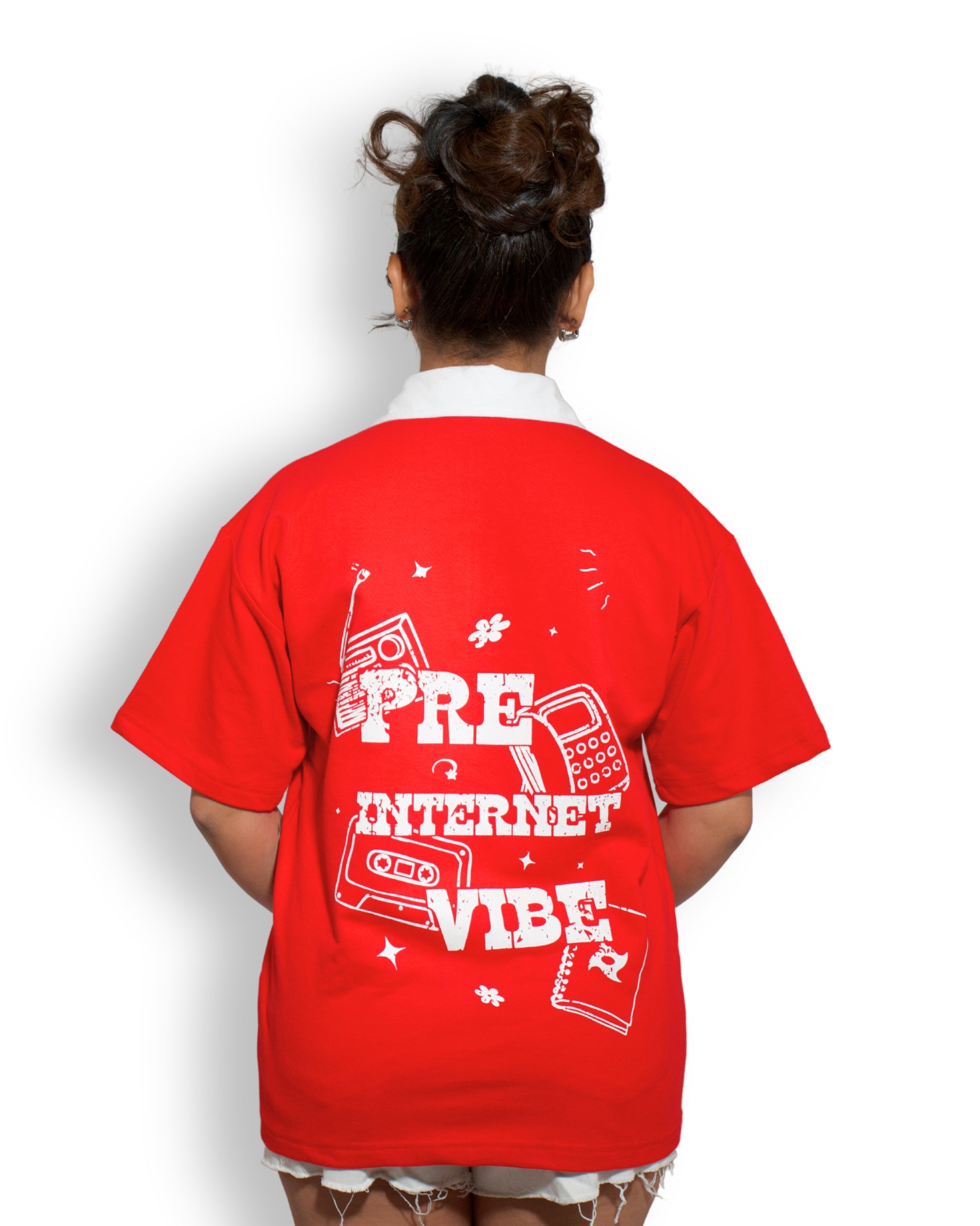 Pre Internet Vibes Edition- Red Unisex Oversized Polo T-Shirt