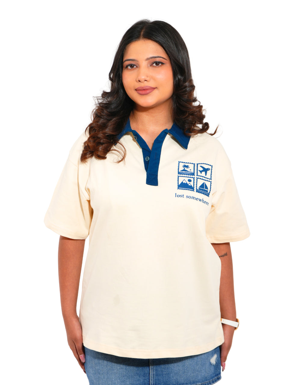 Travel Lovers Edition- Cream Unisex Oversized Polo T-Shirt
