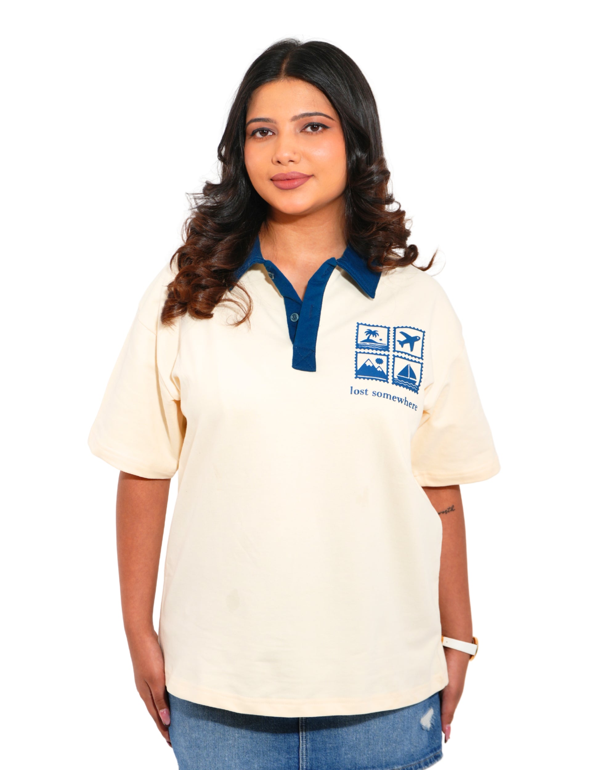 Travel Lovers Edition- Cream Unisex Oversized Polo T-Shirt