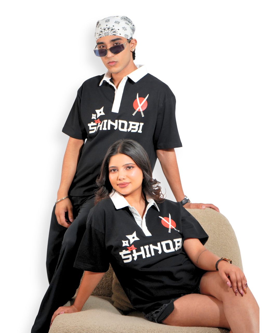 Anime Edition- Black Unisex Oversized Polo T-Shirt