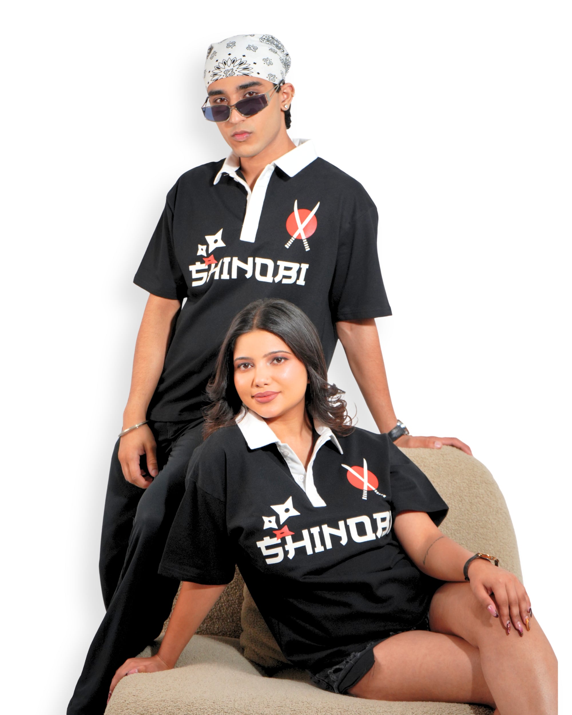 Anime Edition- Black Unisex Oversized Polo T-Shirt
