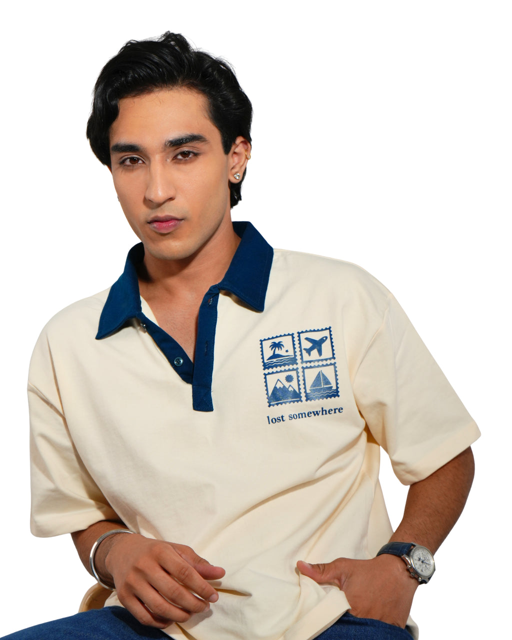 Travel Lovers Edition- Cream Unisex Oversized Polo T-Shirt