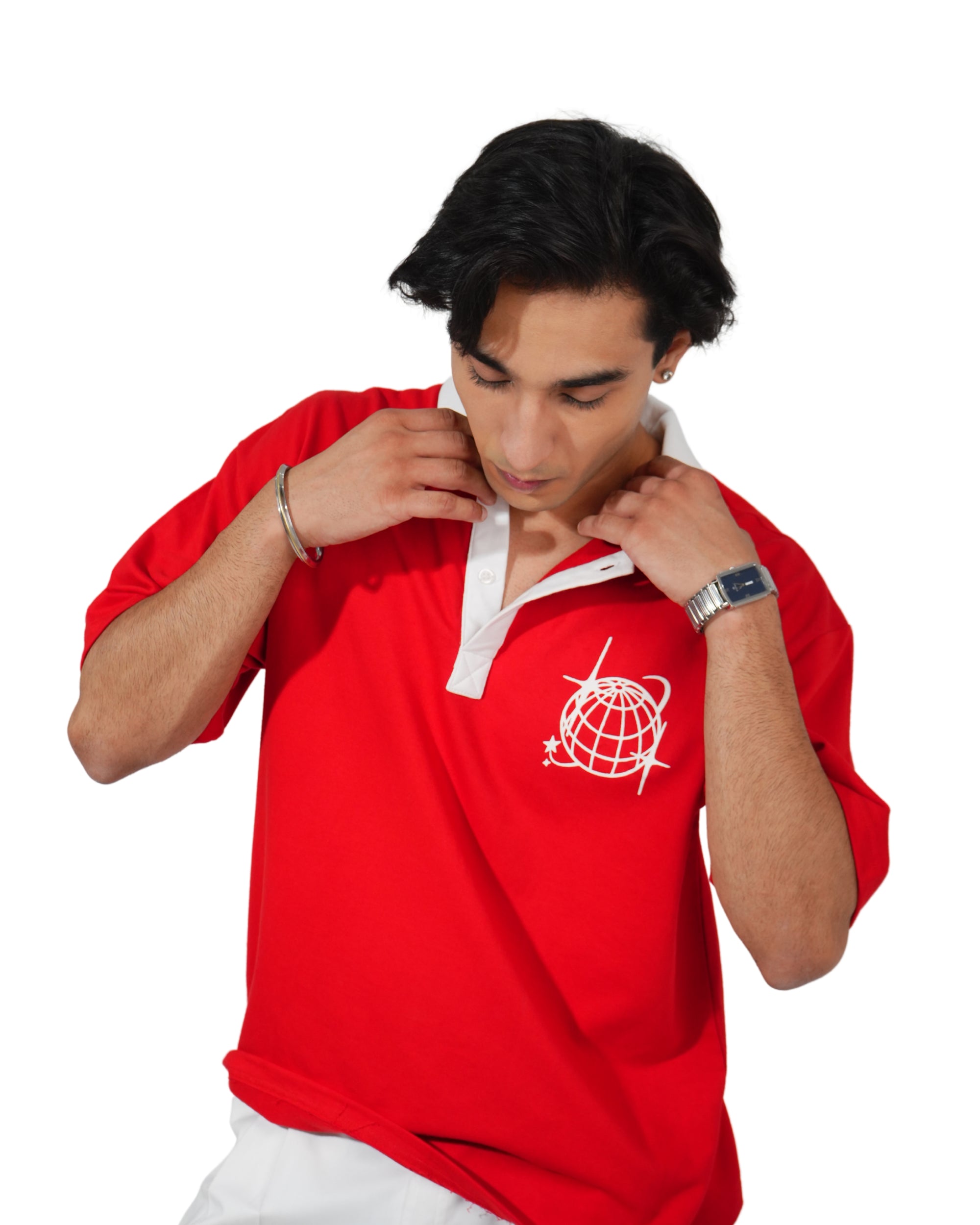 Pre Internet Vibes Edition- Red Unisex Oversized Polo T-Shirt