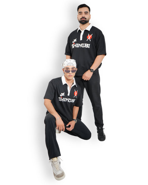 Anime Edition- Black Unisex Oversized Polo T-Shirt