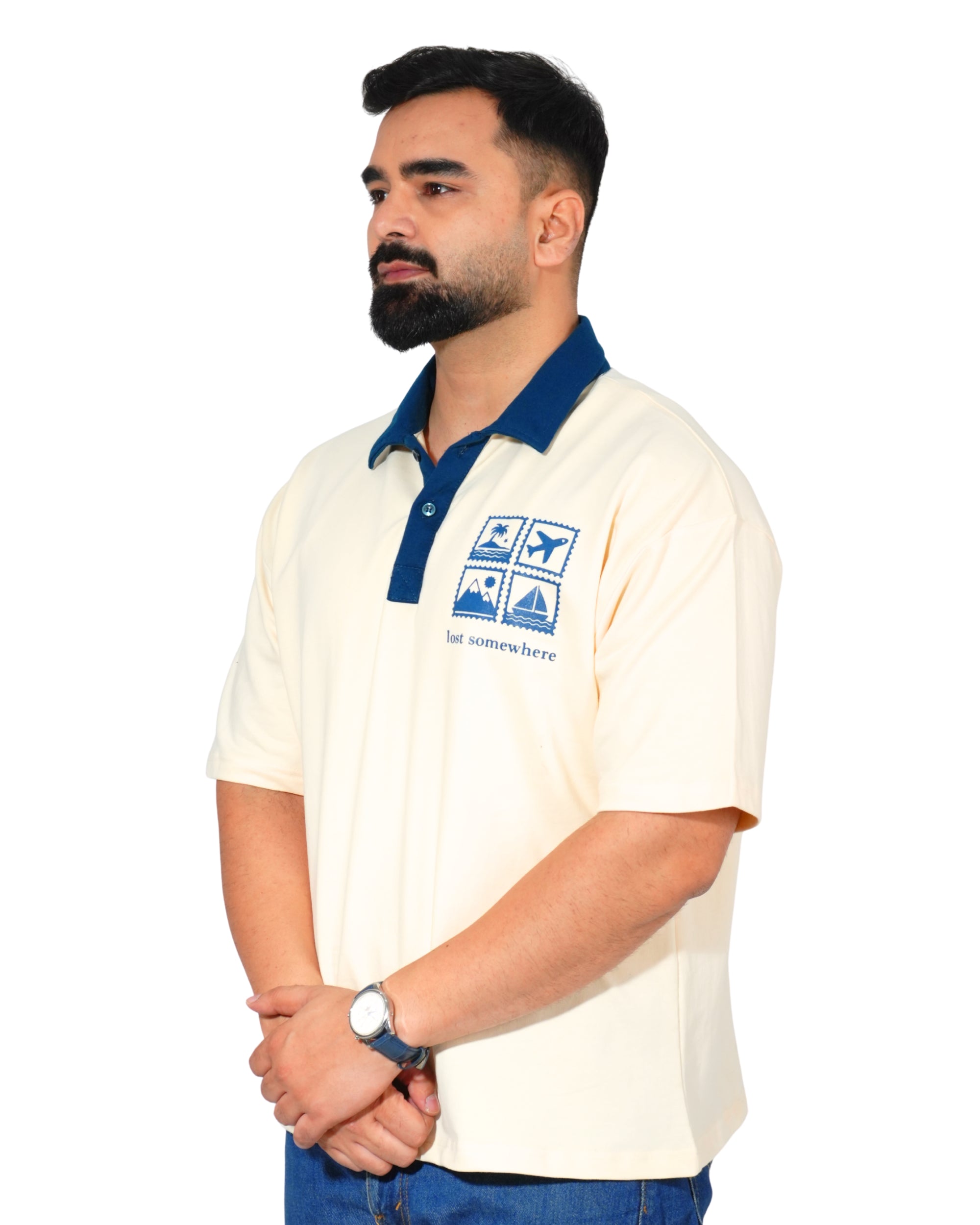 Travel Lovers Edition- Cream Unisex Oversized Polo T-Shirt