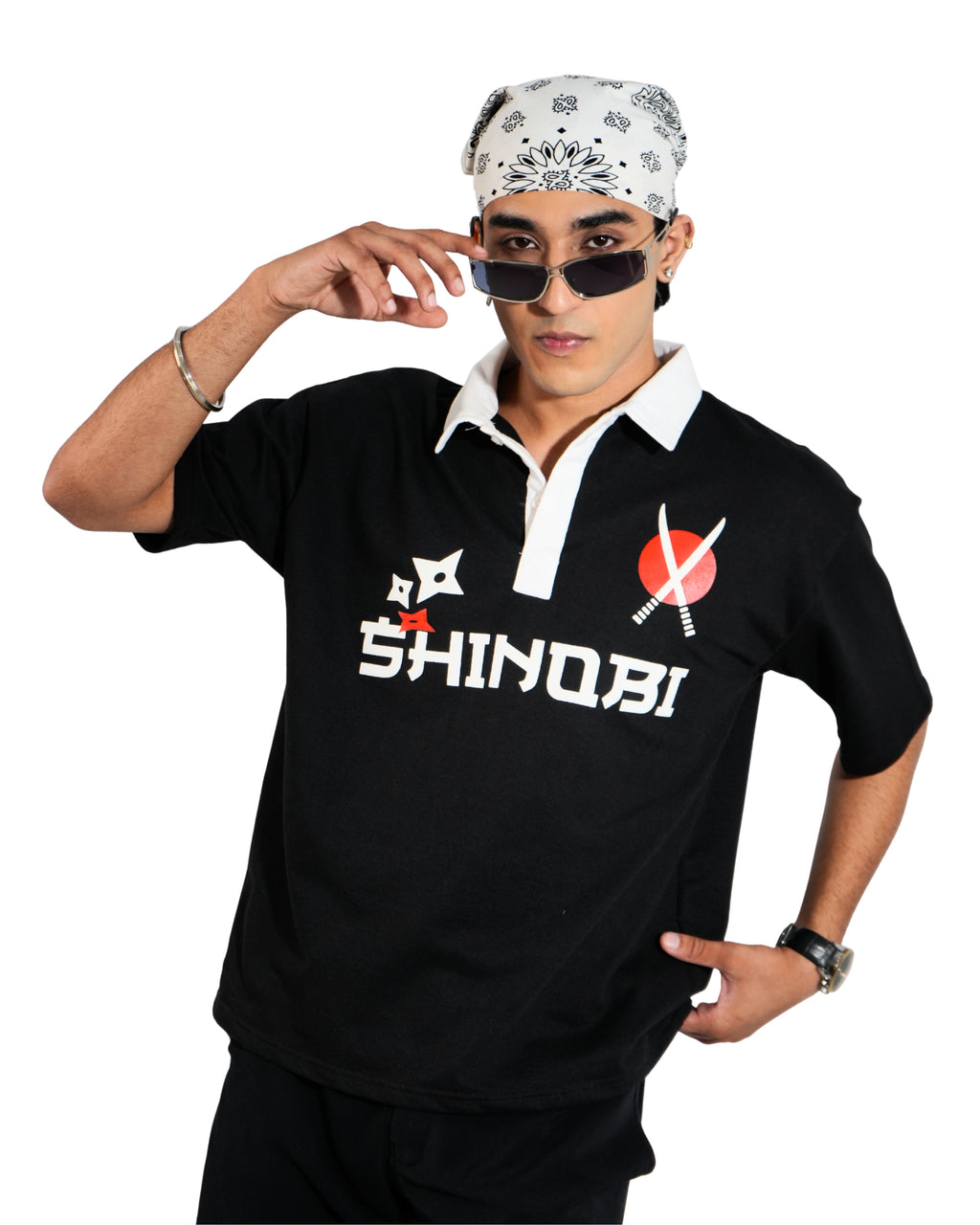 Anime Edition- Black Unisex Oversized Polo T-Shirt