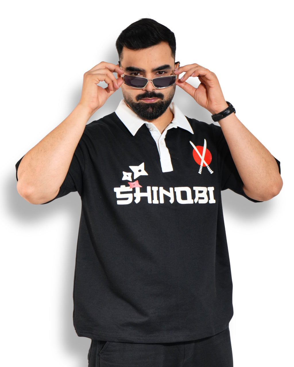 Anime Edition- Black Unisex Oversized Polo T-Shirt