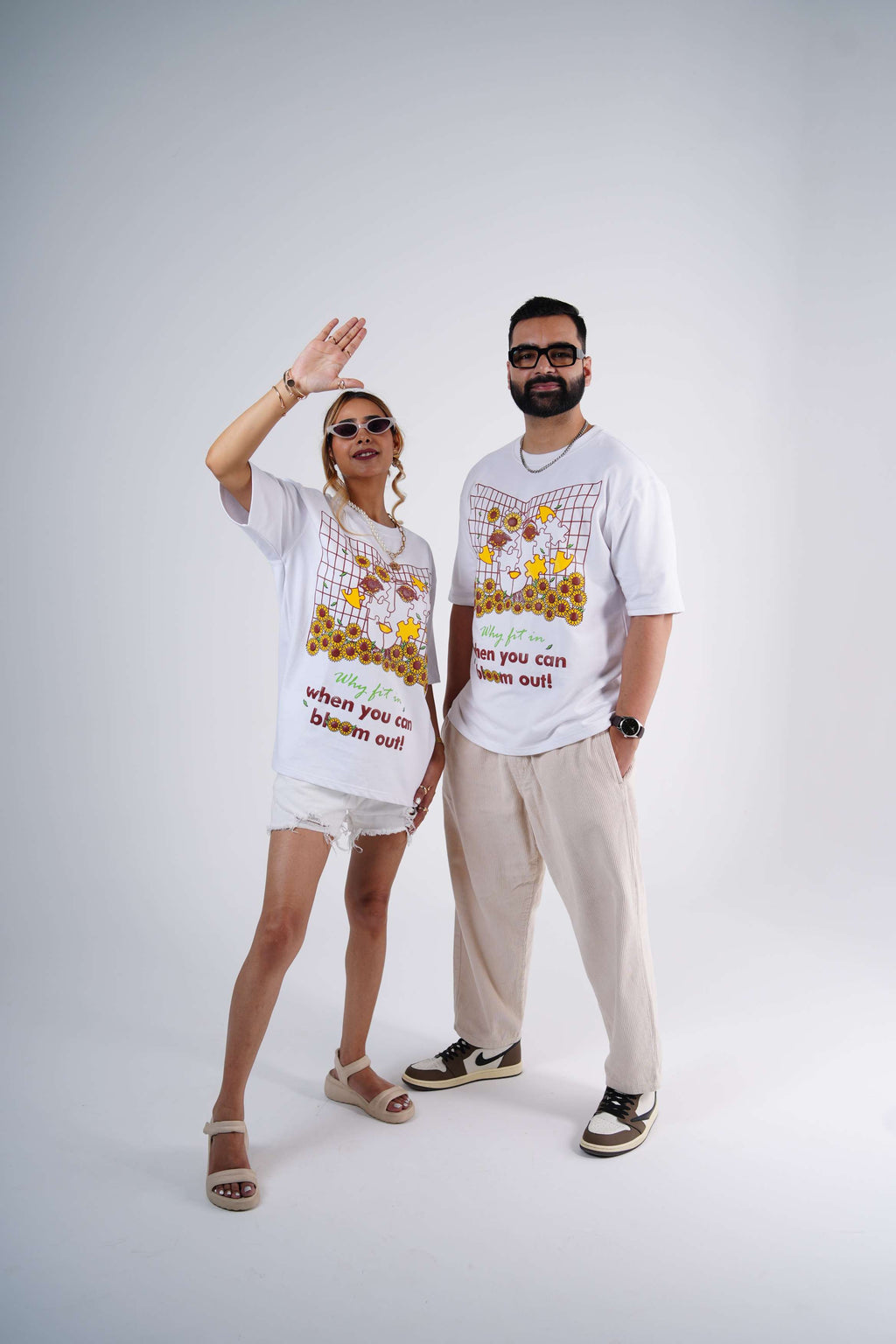 Why Fit In When You Can Bloom Out - White Unisex Oversized T-Shirt