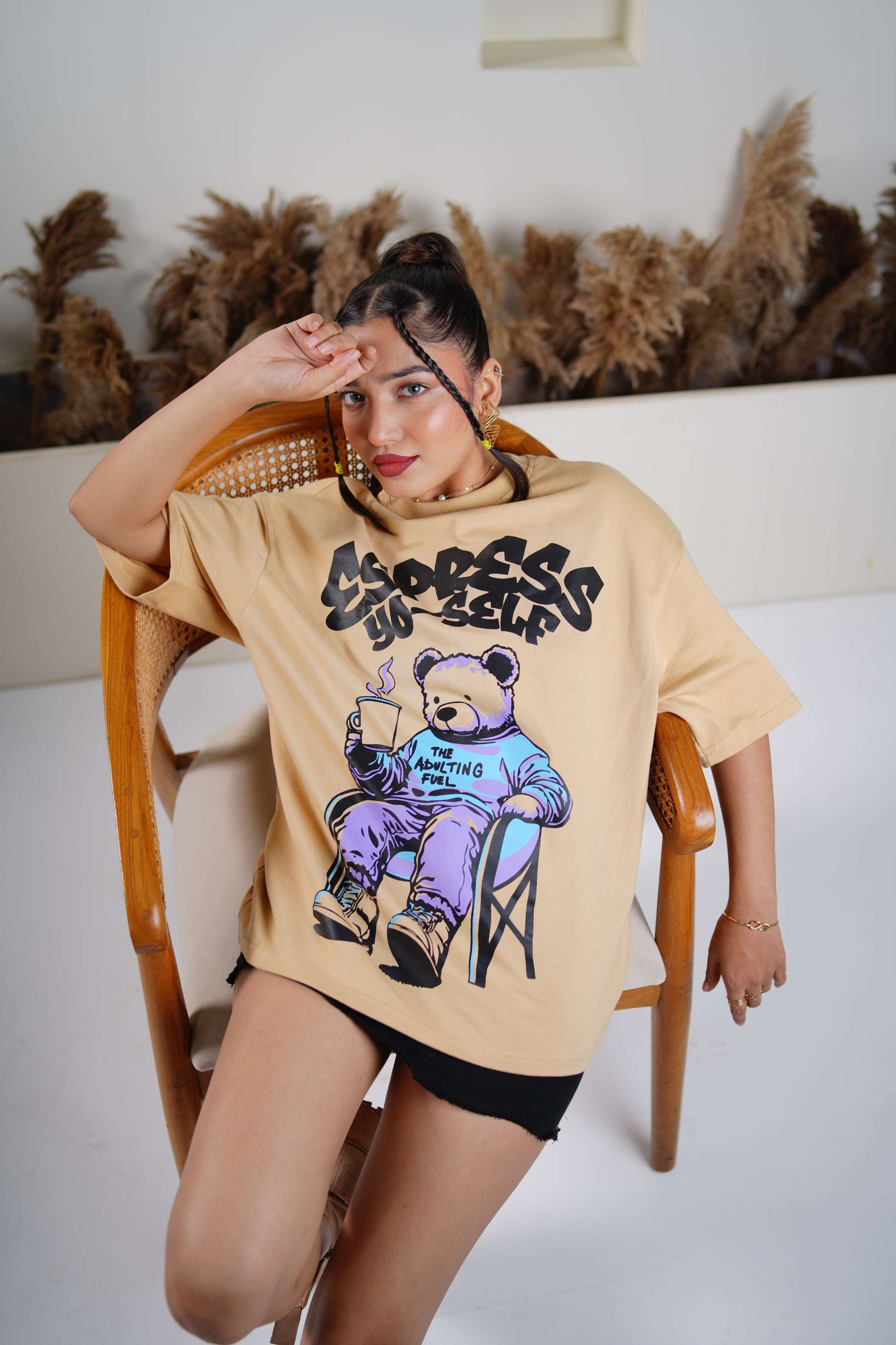 Espress Yo-Self - Beige Unisex Oversized T-Shirt