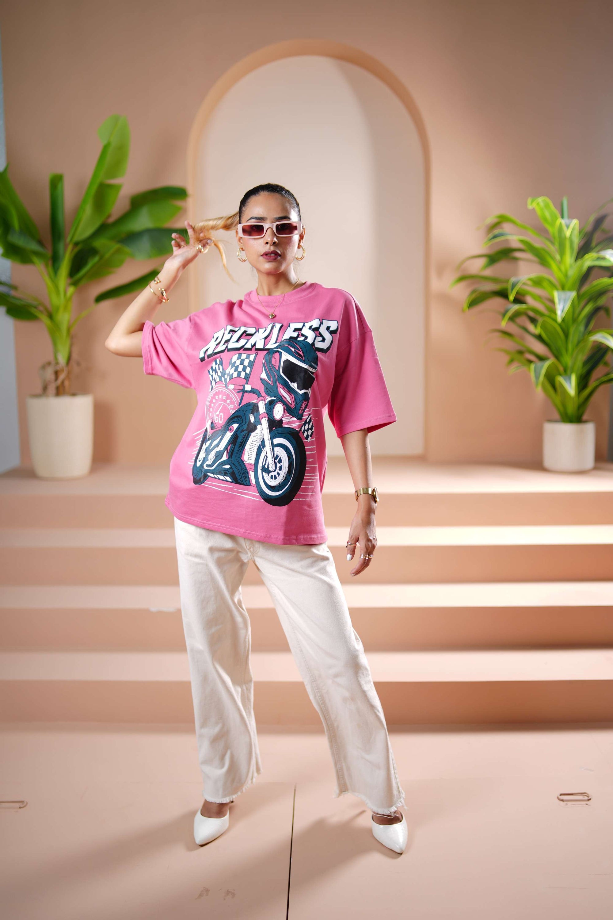 Reckless - Pink Unisex Oversized T-Shirt