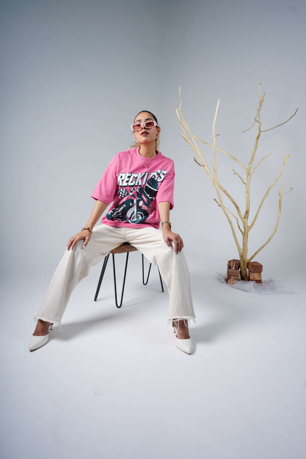 Reckless - Pink Unisex Oversized T-Shirt